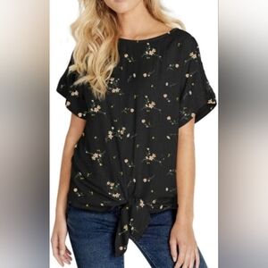 Buffalo David button Floral Tie Waist Blouse With Lace XL